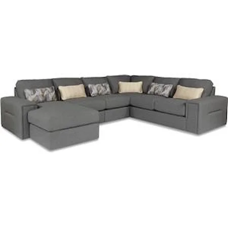 Five Piece Modern Sectional Sofa with Architectural Lines and LAF Chaise